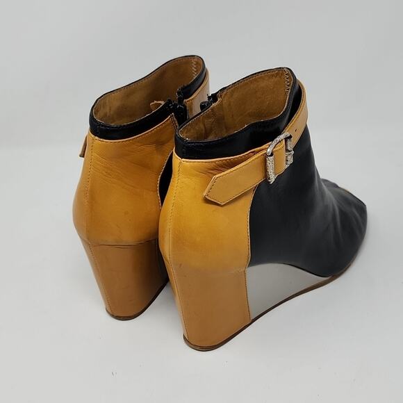 Maison Martin Margiela MM6 Colorblock Leather Open Toe Wedge Booties Size 37.5 - Picture 4 of 8